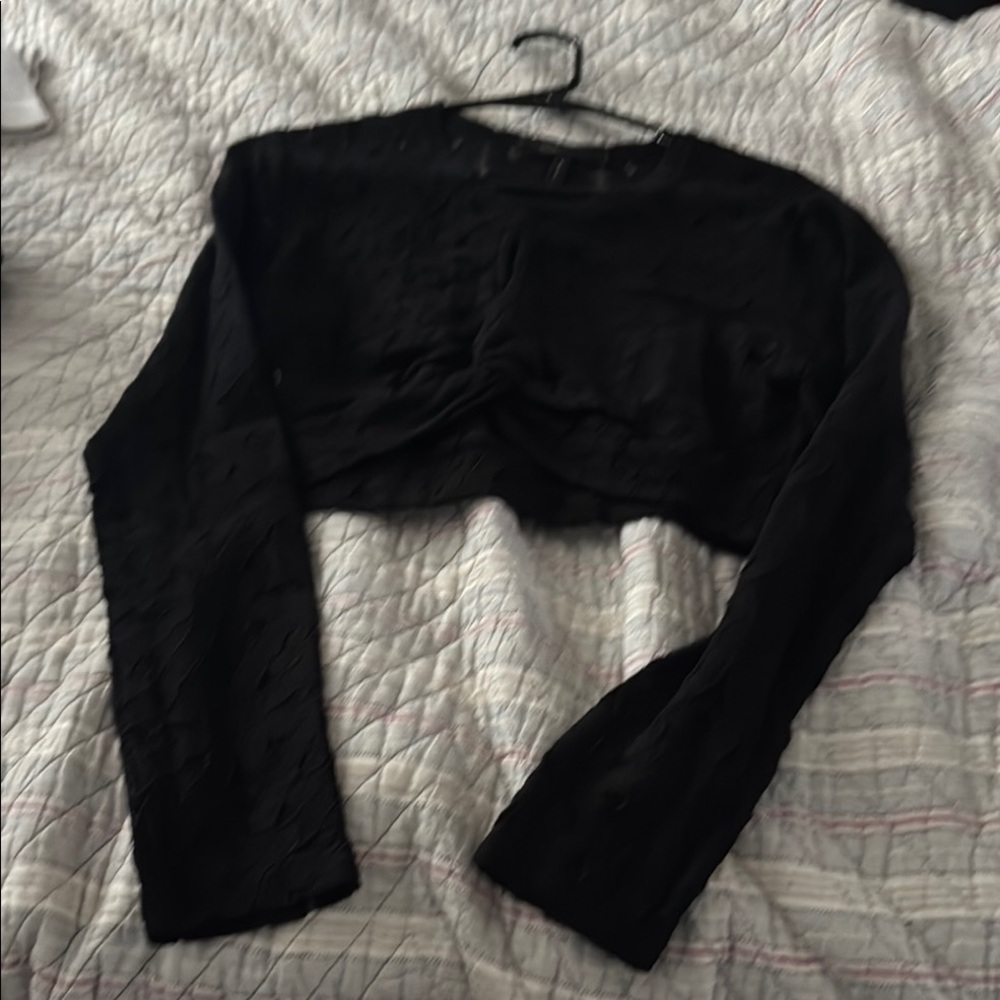 BCBGMaxAzria Black Long Sleeve Cropped Blouse